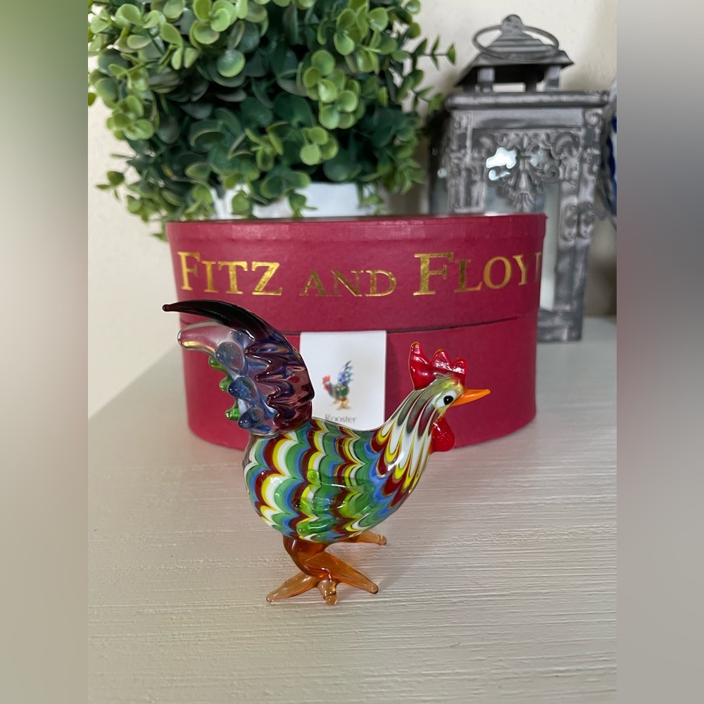 FITZ & FLOYD GLASS MENAGERIE ROOSTER WITH BOX 2003 43/103